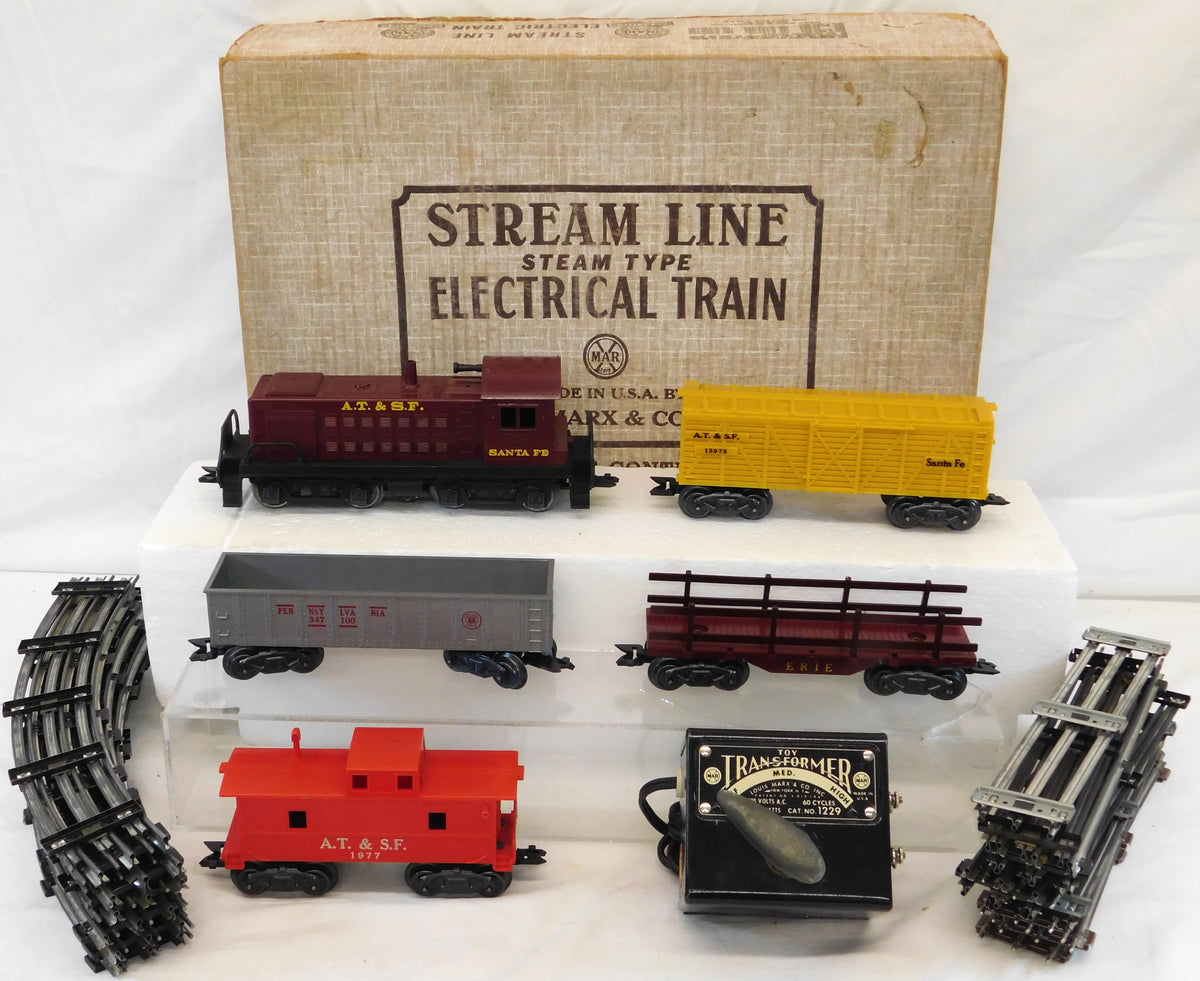 Marx 33222 Odd# 1950s Deluxe Diesel Switcher Freight Set ATSF yellow c ...