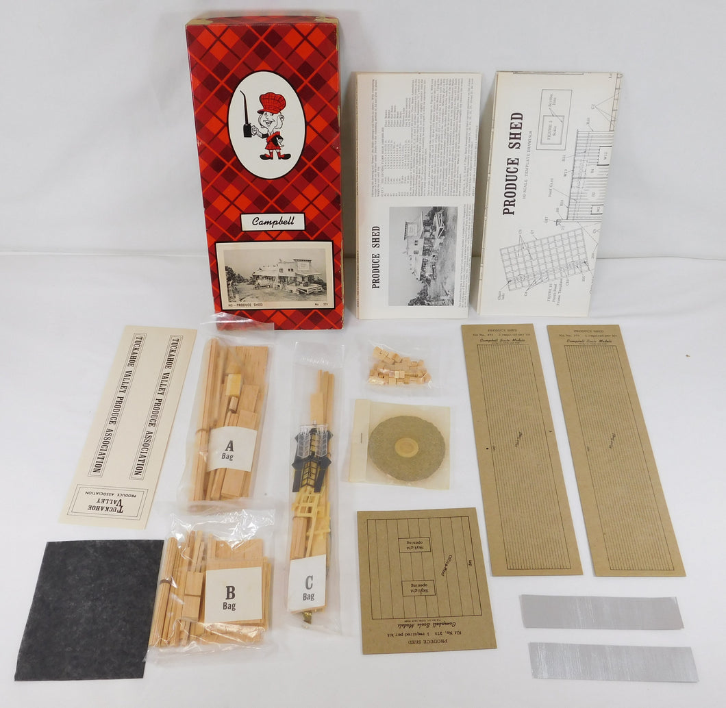 Campbell #379 HO scale Produce Shed Complete Kit C-8 SEALED bags craftsman Vintage
