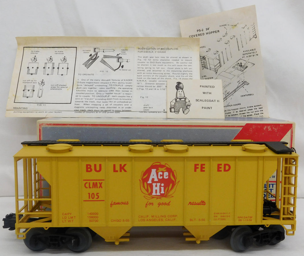 Weaver 1630 Ace Hi Bulk Feed Hopper CLMX 105 Boxed O Gauge Lionel couplers boxed