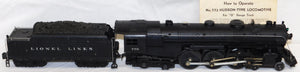 Lionel 773 Hudson 1950 4-6-4 Steam Engine & 2426W tender Runs Whistles +Instructions