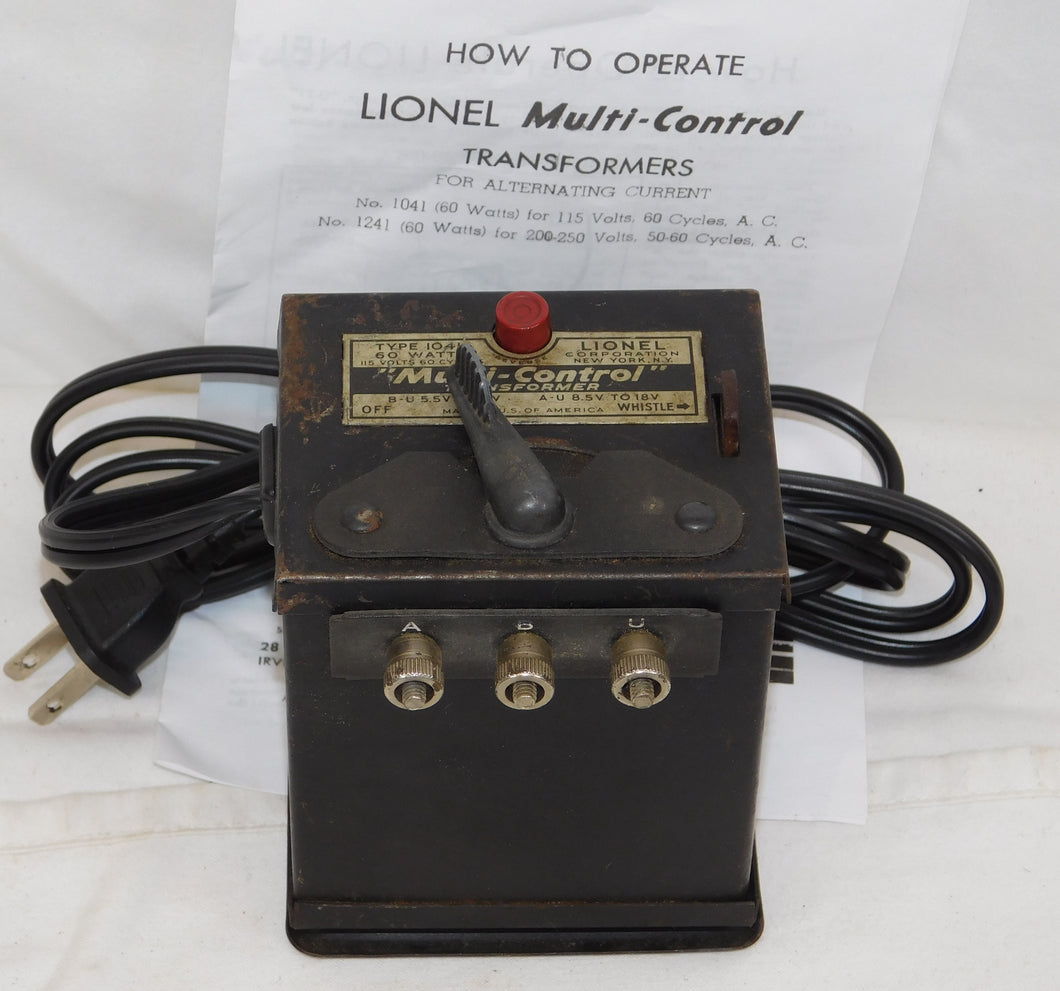 Lionel 1041 transformer 60 watts AC tested & works 1945-46 w/ whistle New cord