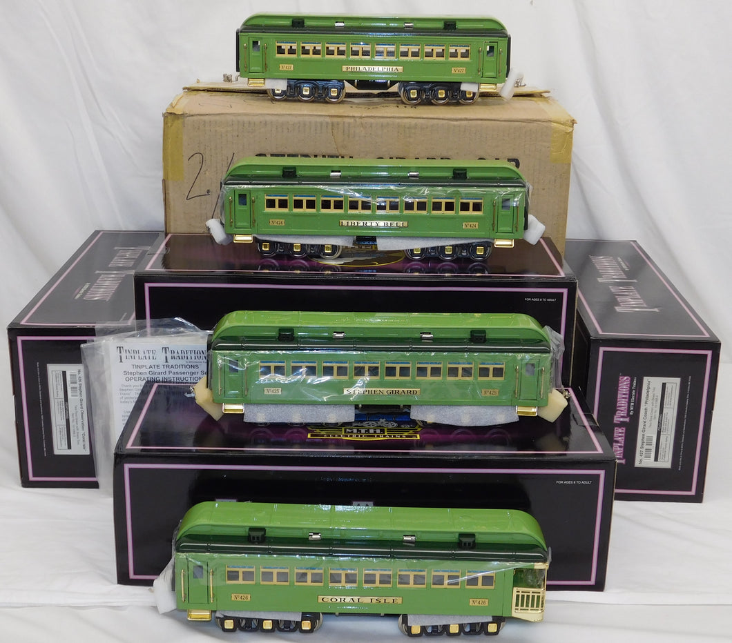 MTH 10-1068 Standard Gauge Stephen Girard 4 car Passenger Set 12 wheel 2 tone green