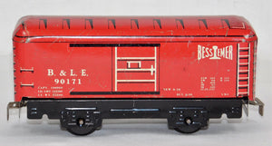 Marx 90171 B&LE Bessemer boxcar Candy Apple fixed knuckle 6" tinplate solid door
