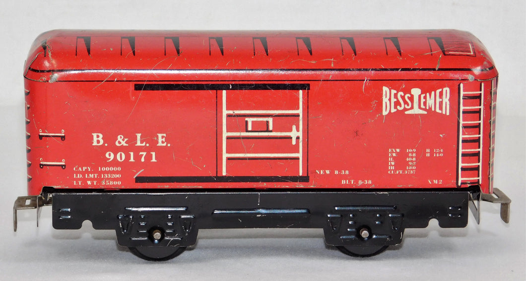 Marx 90171 B&LE Bessemer boxcar Candy Apple fixed knuckle 6
