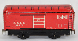 Marx 90171 B&LE Bessemer boxcar Candy Apple fixed knuckle 6" tinplate solid door
