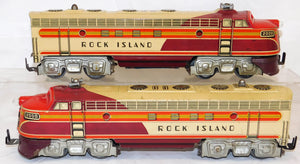 UNIQUE Arts Trains #2000 Rock Island AA Diesel Set Tinplate RUNS 1950s 3rAIL VINTAGE