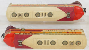 UNIQUE Arts Trains #2000 Rock Island AA Diesel Set Tinplate RUNS 1950s 3rAIL VINTAGE