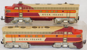 UNIQUE Arts Trains #2000 Rock Island AA Diesel Set Tinplate RUNS 1950s 3rAIL VINTAGE