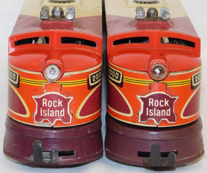 UNIQUE Arts Trains #2000 Rock Island AA Diesel Set Tinplate RUNS 1950s 3rAIL VINTAGE