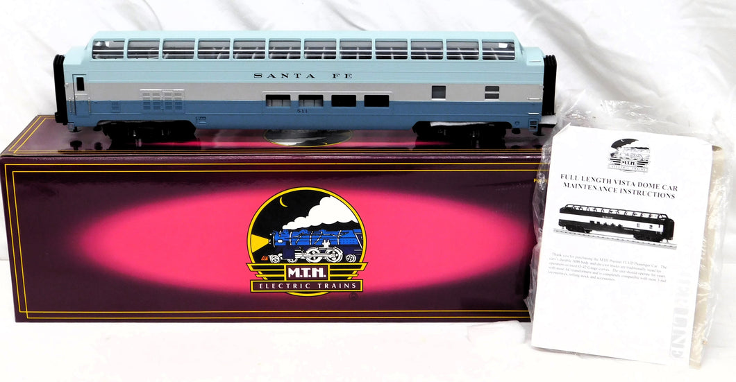 MTH 20-6792 Santa Fe Blue Goose 70' Streamlined FULL VISTA DOME Add-On #511 HTF!