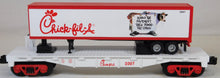 Load image into Gallery viewer, MTH 30-76274 Chick-Fil-A Flat Car w/40' Trailer #2007 O gauge Rail King HTF step crack Uncatalogied
