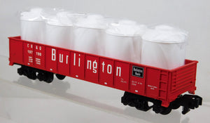 American Flyer 6-48525 Burlington red Gondola w/Cannisters diecast trucks Sgauge