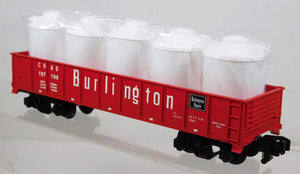 American Flyer 6-48525 Burlington red Gondola w/Cannisters diecast trucks Sgauge