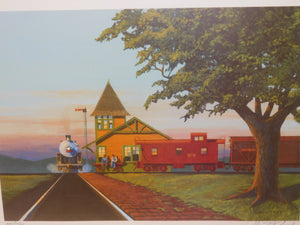 Country Train Station Steam Era Railroad art Framed John Winfield 105/750 signed Frisco