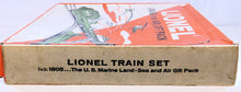 Load image into Gallery viewer, Lionel #1805 Land and Sea Gift Pack USMC Military Train Set Postwar Boxed Missile Launcher USMC action cars
