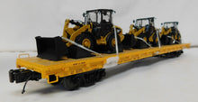 Load image into Gallery viewer, MTH 20-98649 Caterpillar O Premier 60' Flat Car w/ 3 #906 compact wheel loaders 1/48
