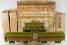 Load image into Gallery viewer, Lionel #347E BOXED Set w/ 8E Standard gauge passenger Set Olive w/ RED plates &amp; trim 337 338 1920s Prewar (Copy)

