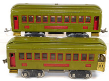 Load image into Gallery viewer, Lionel #347E BOXED Set w/ 8E Standard gauge passenger Set Olive w/ RED plates &amp; trim 337 338 1920s Prewar (Copy)
