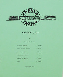 Hafner Trains Check List 2001 29pg Wyandotte Mexico Classic Late Eras Sets book