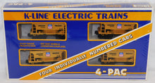 Load image into Gallery viewer, K-Line K-6724A Union Pacific Ore cars 4 pack w/ coal loads SEALED C-9 O Yellow UP
