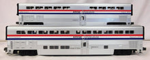 Load image into Gallery viewer, MTH MT 20-6539 Amtrak Phase 3 2CarSet 70' Aluminum Passenger 3 stripe Superliner

