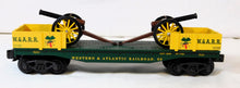 Load image into Gallery viewer, K-Line K661-8011 W&amp;A Classic Flat Car w/2 diecast Cannons W.&amp;.A.R.R. Boxed 19th Century BOXED

