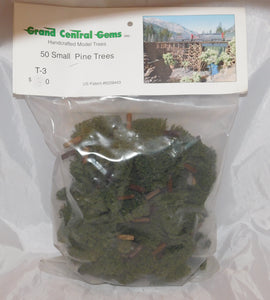 Grand Central Gems #T-3 Scenery 50 Small Pine Trees All Scale 3" tall OOP HO S O