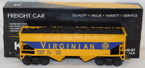 K-Line K621-44622 VIRGINIAN Smooth side Hopper w/coal load Car# 2201 blue/yellow