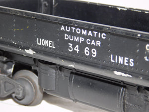 Lionel 3469 Die Cast Automatic Coal Dump car w/ 206 bag of coal tray & instr 1949-51 version O