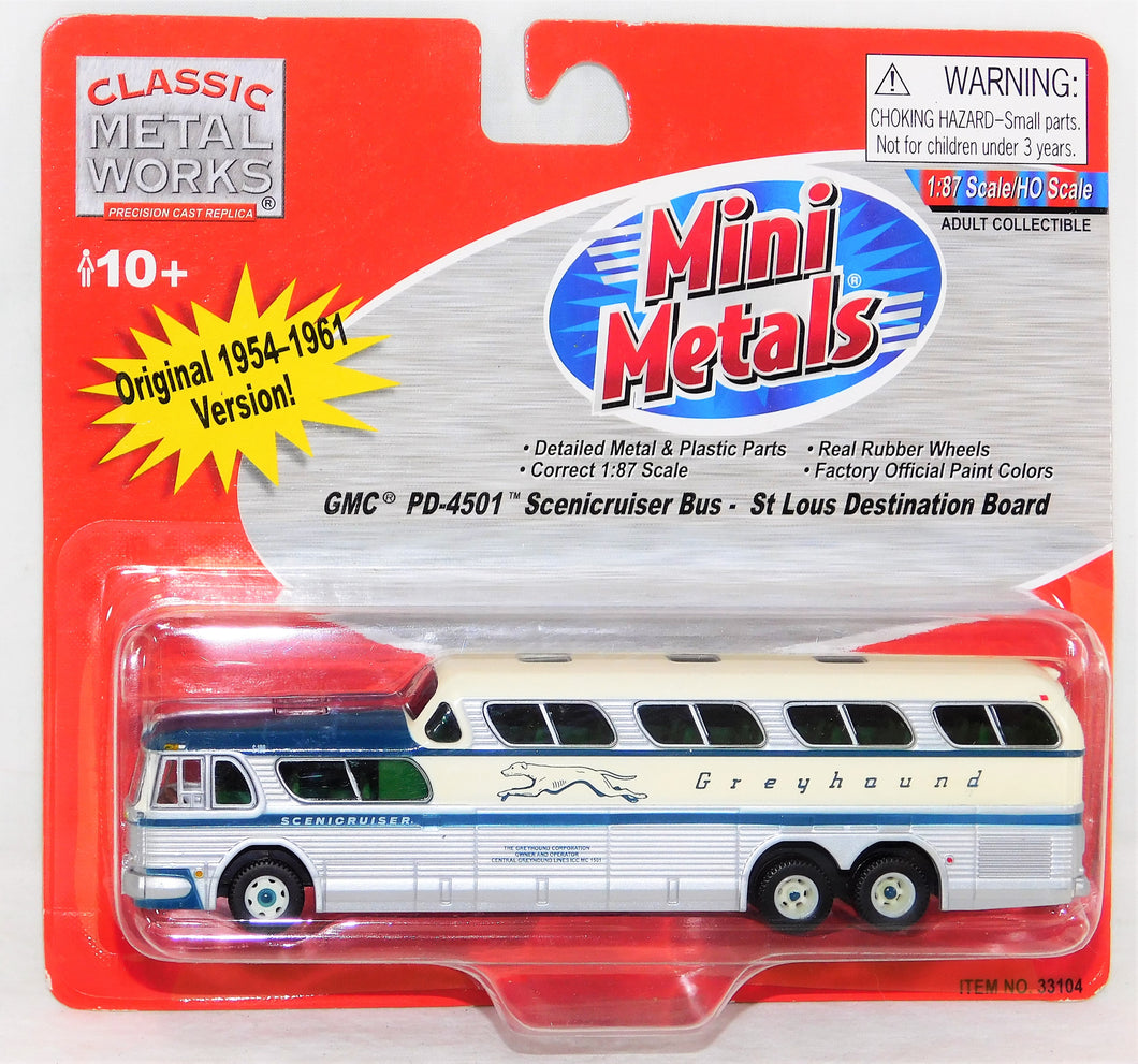 HO Mini Metals Greyhound Bus 1/87 Classic Metal Works 33104 GMC PD 4501 St Louis