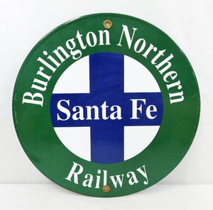 Vintage Look Sign Burlington Northern Railway Santa Fe Porcelain Painted Metal BNSF