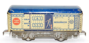Marx 555 Colorado Southern Man in Door  6" tinplate refrigerator C&S silver base