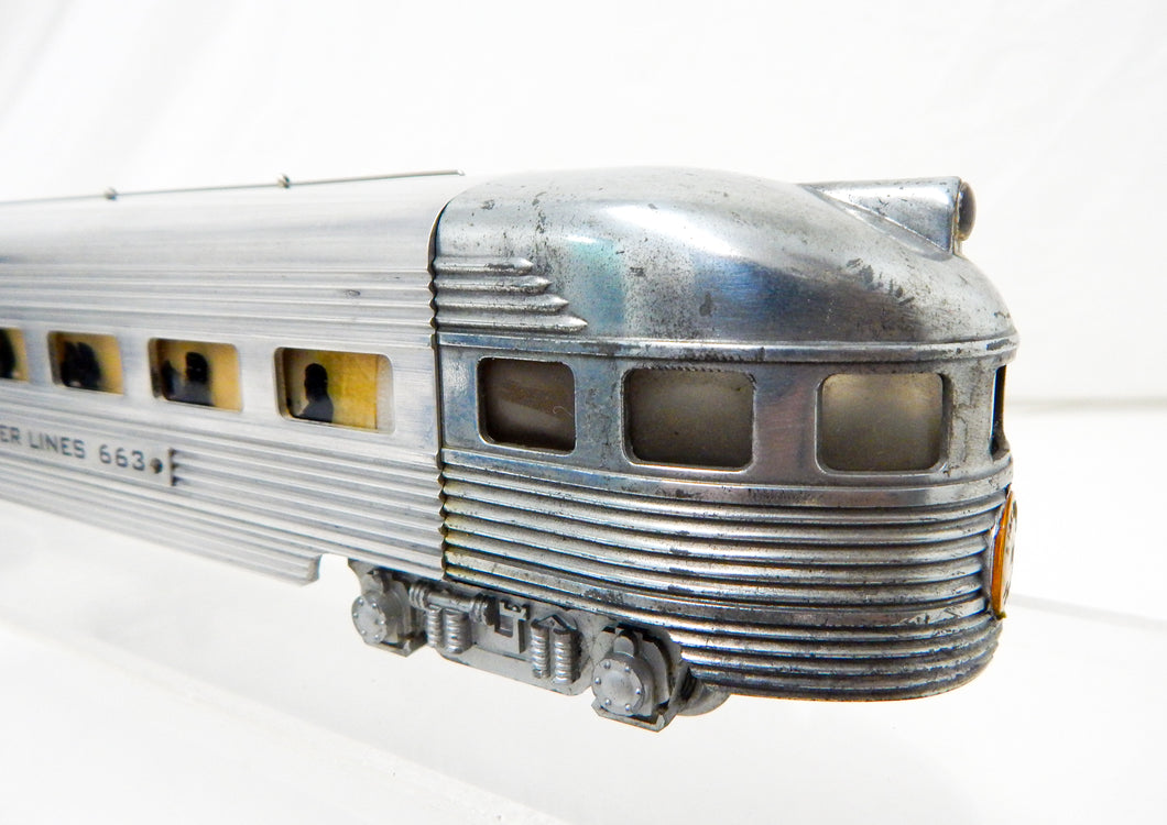 CLEAN American Flyer 663 Aluminum Observation Car Metal lighted w/drumhead 1950s