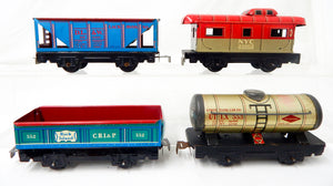 Marx 1940s Steam Freight Set 495 loco +5 tin cars COMPLTE RTR CLEAN chrome front