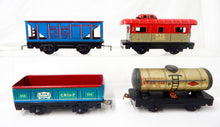 Load image into Gallery viewer, Marx 1940s Steam Freight Set 495 loco +5 tin cars COMPLTE RTR CLEAN chrome front
