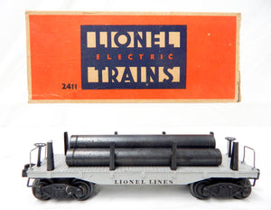 Boxed Lionel Trains 2411 Die Cast Flat w/ metal pipes BIG INCH 1946 Postwar O