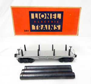 Boxed Lionel Trains 2411 Die Cast Flat w/ metal pipes BIG INCH 1946 Postwar O
