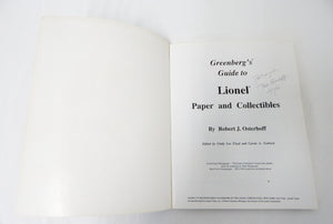 Greenberg Guide to Lionel Paper and Other Collectibles Paperback Signed by Author