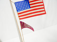 Load image into Gallery viewer, Postwar Lionel #89 Flag Pole w/ US flag &amp; Lionel purple pennant &amp; Base 1956-58 O
