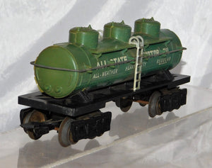 Marx Blue Allstate Motor Oil 3 dome Tank Car 5553 Sears TYPE F TRUCKS Deluxe