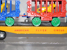 Load image into Gallery viewer, American Flyer #643 Yellow Wood Circus Flatcar w Lion/Zebra Cages+Truck RESTORED
