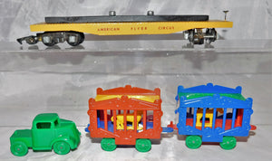 American Flyer #643 Yellow Wood Circus Flatcar w Lion/Zebra Cages+Truck RESTORED