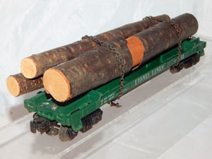Boxed Lionel 6361 Flatcar w/ Timber Log Car Real wood Postwar trains metal chain