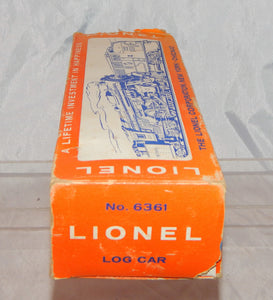 Boxed Lionel 6361 Flatcar w/ Timber Log Car Real wood Postwar trains metal chain