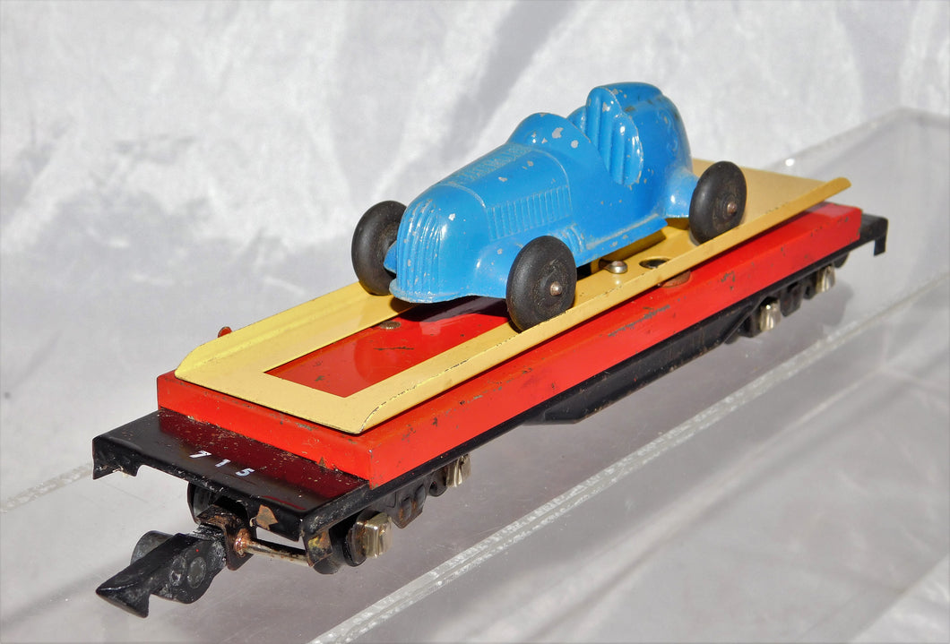 American Flyer 715 Unloading flatcar w/original Tootsietoy Blue Racer Works '52