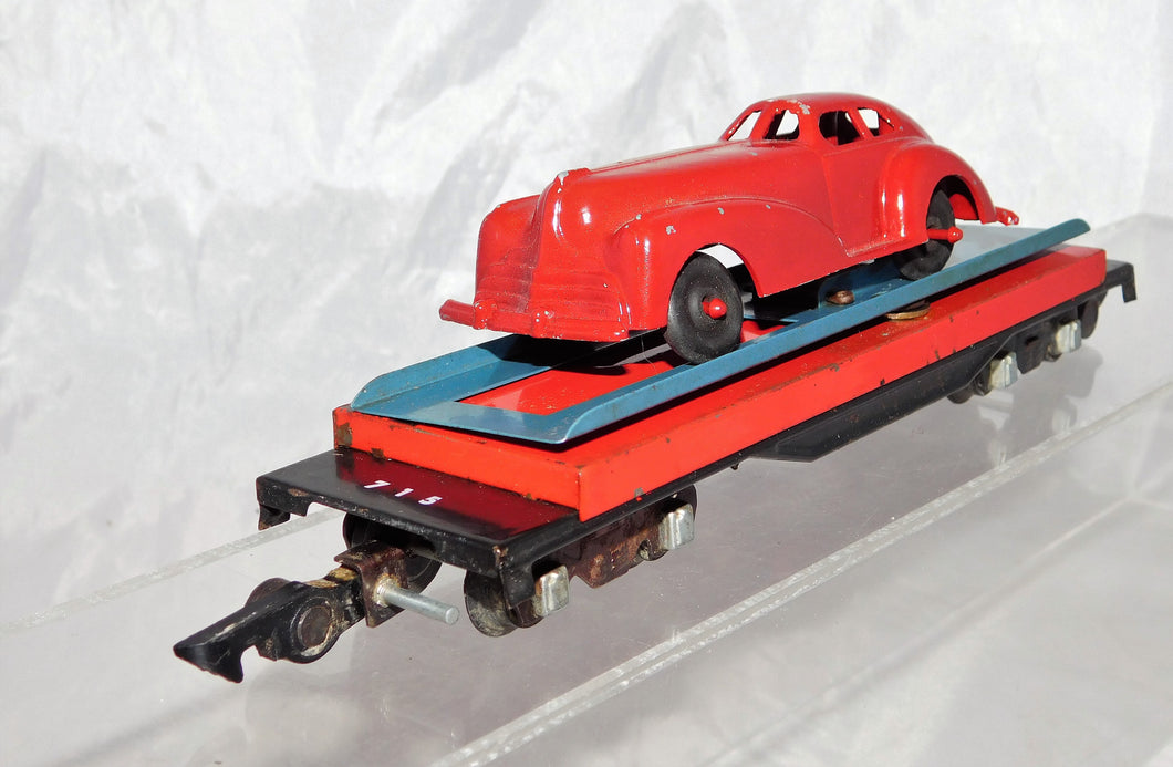 American Flyer 715 Unloading flat car w/ RED Manoil Coupe 1948 Works Operating S