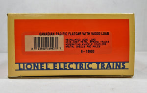 Lionel 6-16903 Canadian Pacific Flatcar w/ Wood Load dcst sprung trucks Boxed C8