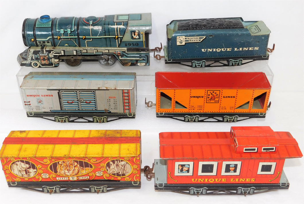 UNIQUE Arts 1950 TRAIN set #1950 Steam w/ JewelT Circus Tiger car & freight cars