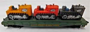 TYCO 2475 Western Maryland Flat Car w/ 3 Tractors HO Scale Farm / Construction Vintage