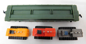 TYCO 2475 Western Maryland Flat Car w/ 3 Tractors HO Scale Farm / Construction Vintage